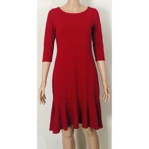 Lauren Ralph Lauren Women Unlined 3/4 Sleeves Sheath Red Dress Sz S